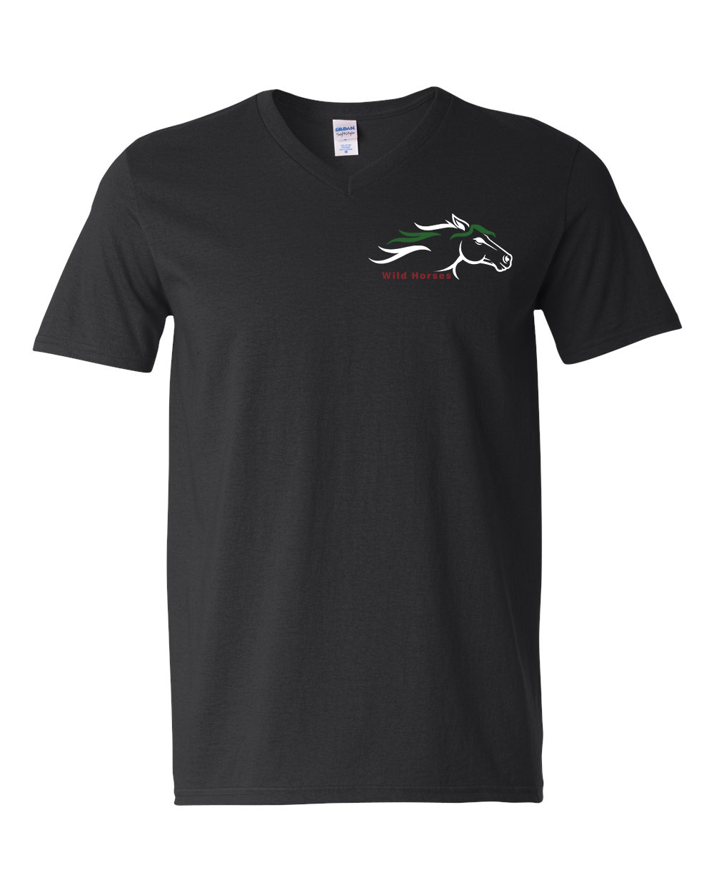 Black Wild Horses 100% Quality Cotton V-Neck Short Sleeve