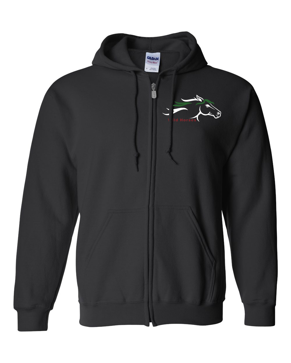 Black Wild Horses 100% Quality Cotton Full-Zip Hoodie