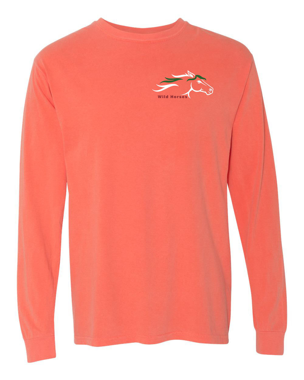 Bright Salmon Wild Horses 100% Quality Cotton Long Sleeve
