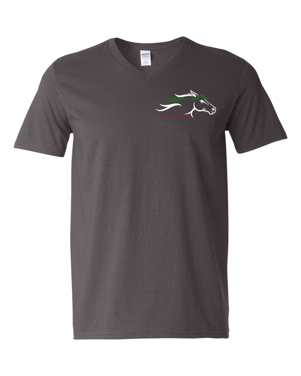 Charcoal Wild Horses 100% Quality Cotton V-Neck Short Sleeve