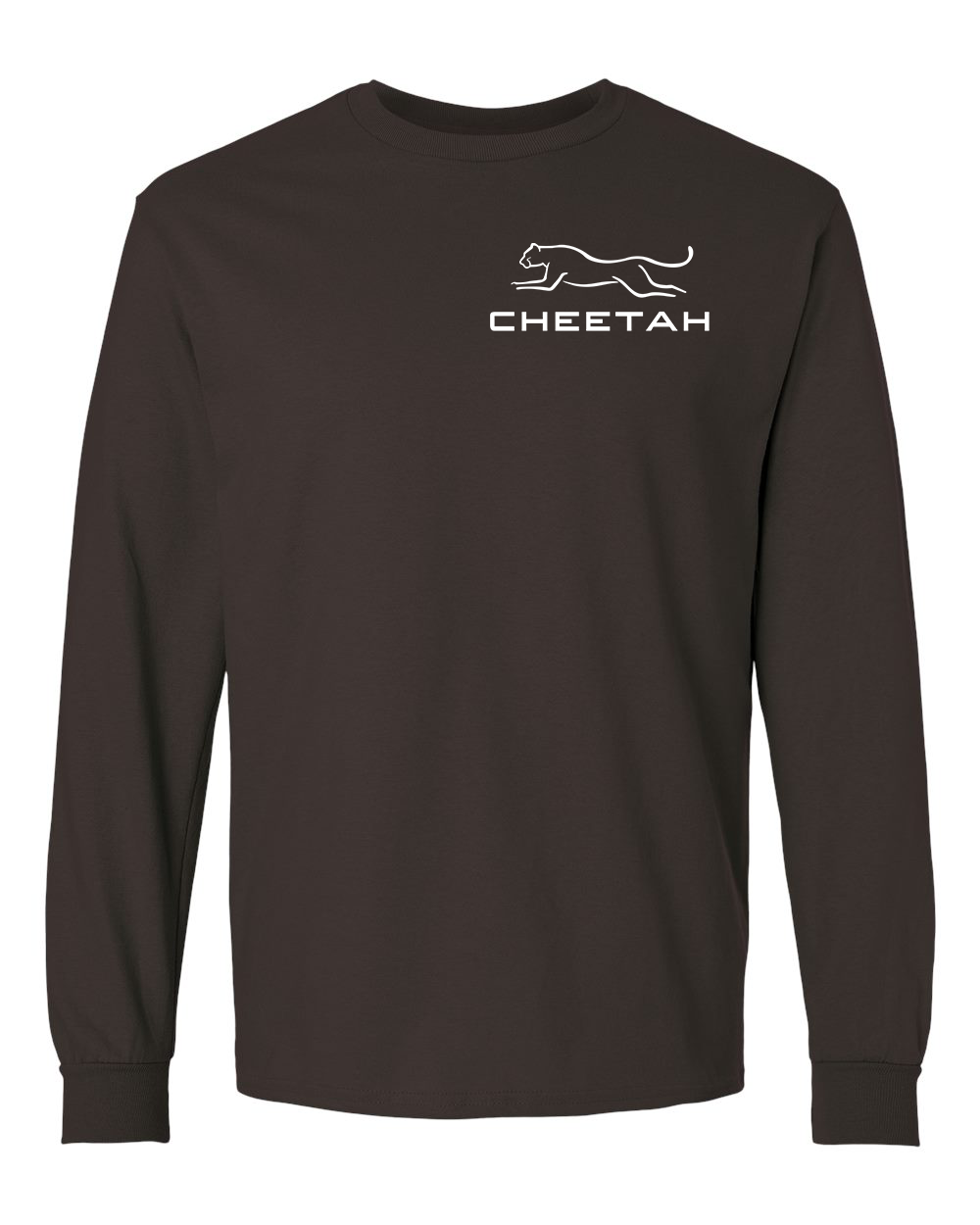 Dark Chocolate Cheetah 100% Quality Cotton Long Sleeve (Left Chest)