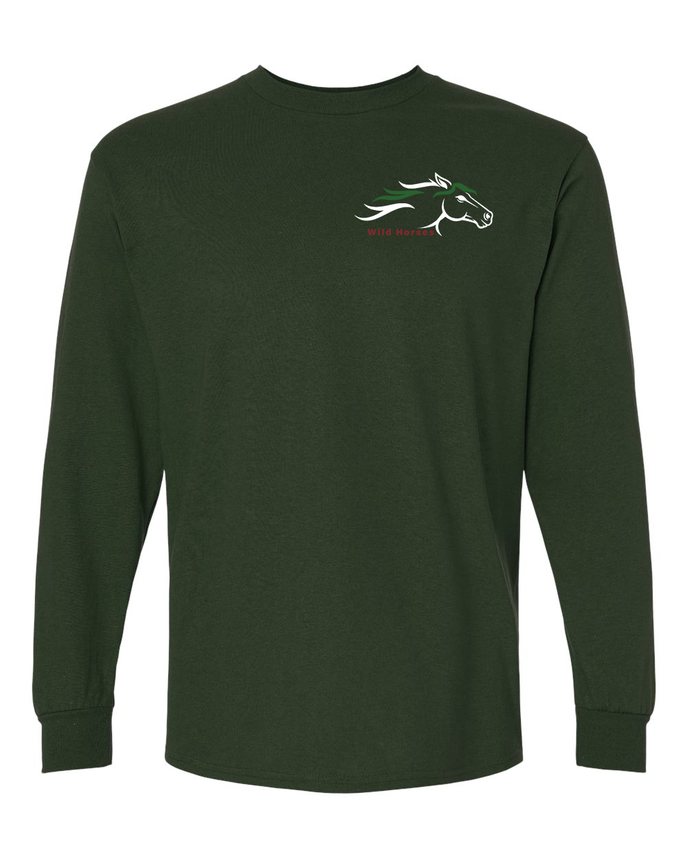 Forest Green Wild Horses 100% Quality Cotton Long Sleeve
