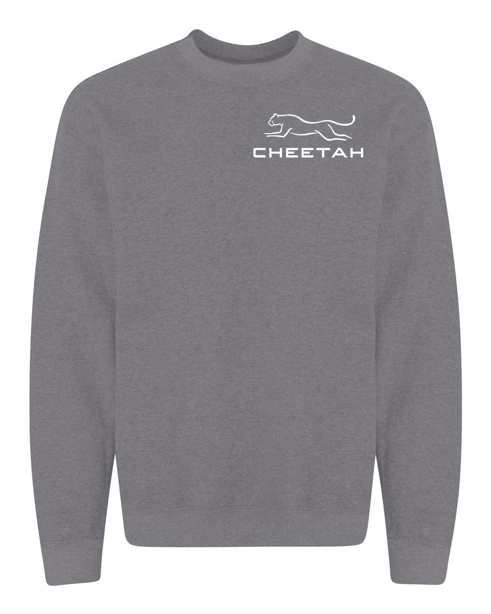 Graphite Heather Cheetah 100% Quality Cotton Crewneck Sweatshirt (Left Chest)