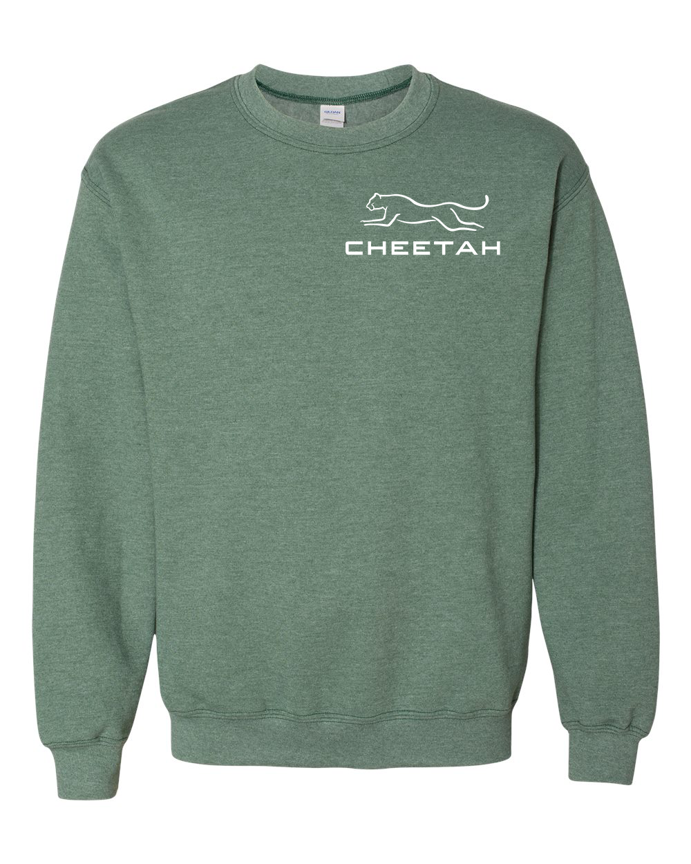 Heather Dark Green Cheetah 100% Quality Cotton Crewneck Sweatshirt (Left Chest)