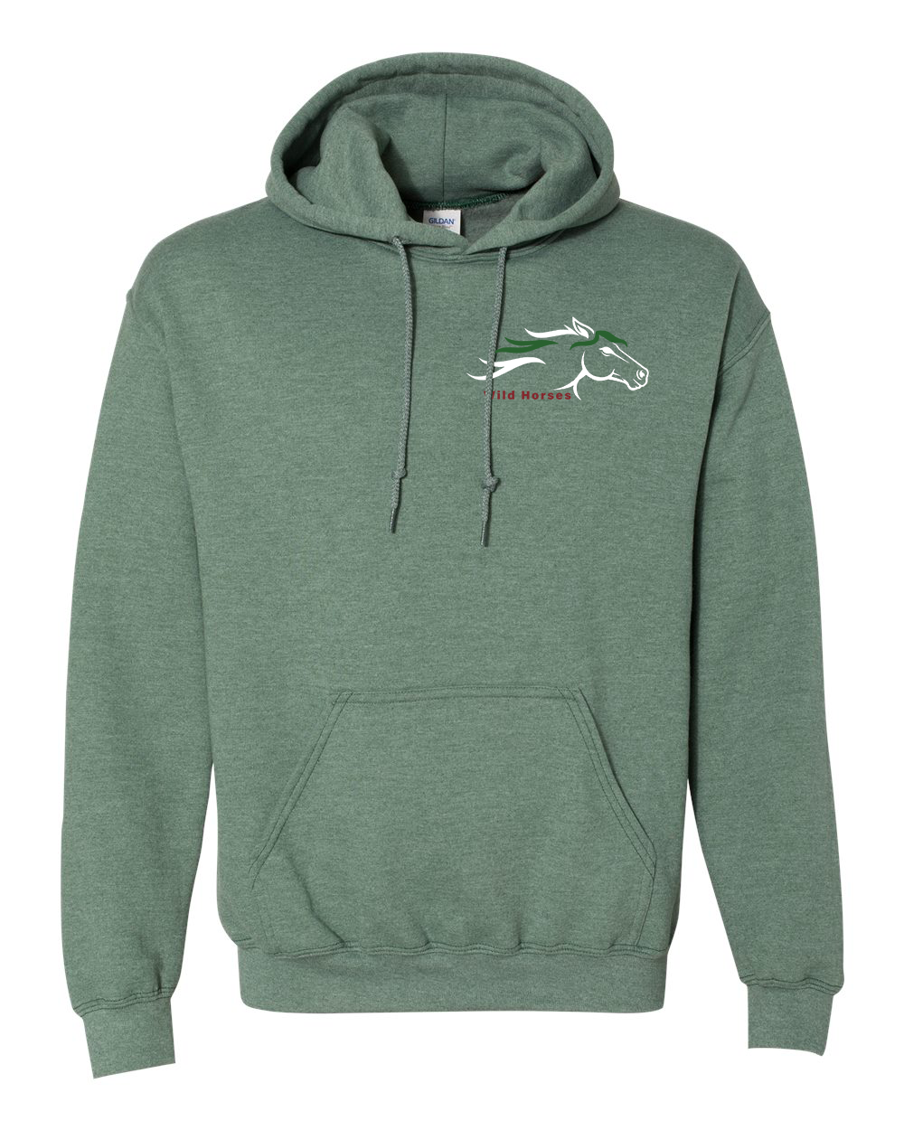 Heather Dark Green Wild Horses 100% Quality Cotton Hoodie