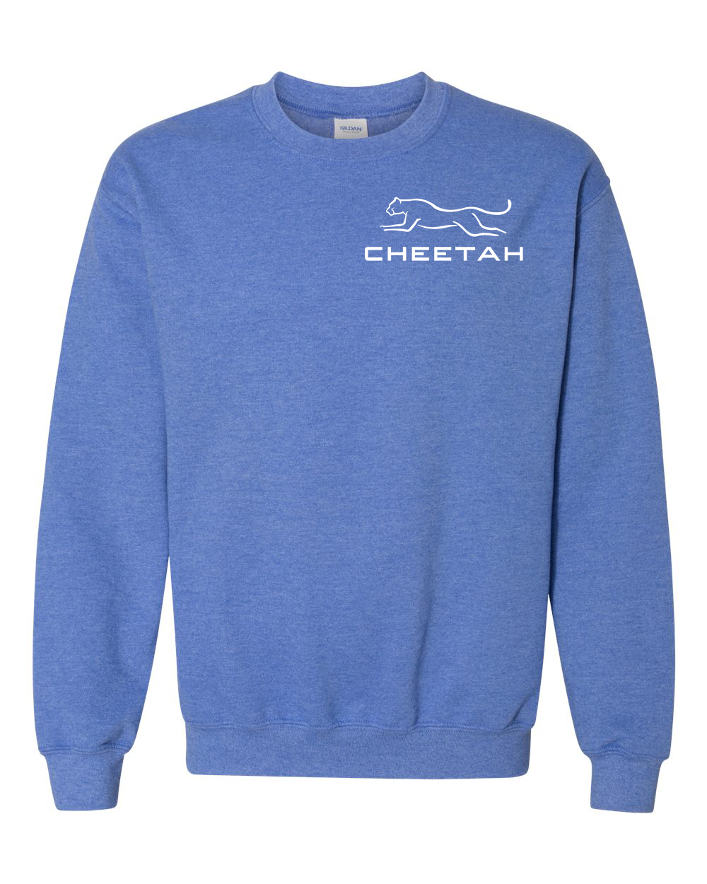 Heather Deep Royal Cheetah 100% Quality Cotton Crewneck Sweatshirt (Left Chest)