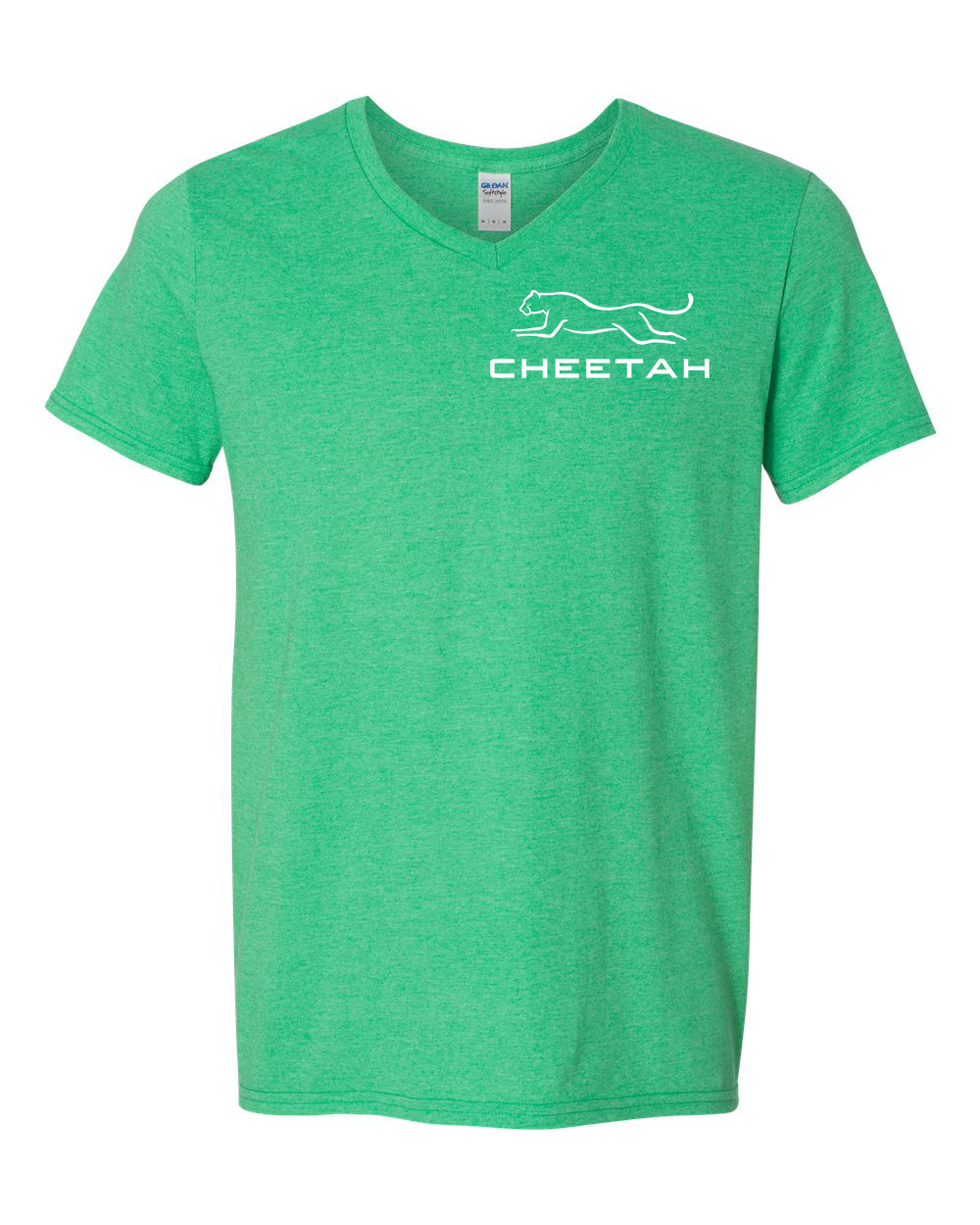 Heather Irish Green Cheetah 100% Quality Cotton V-Neck Short Sleeve