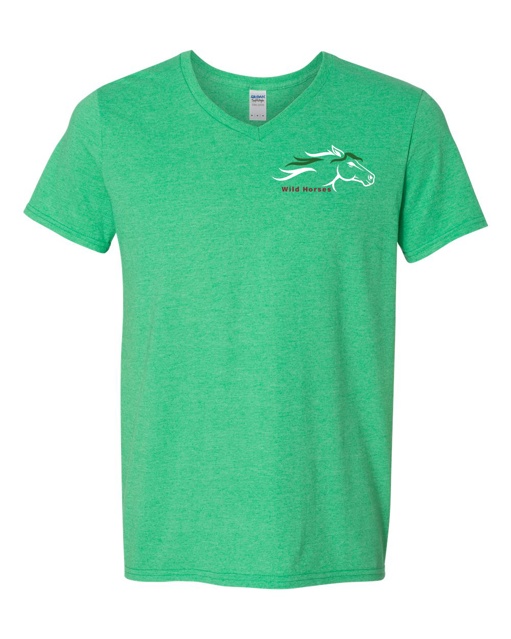 Heather Irish Green Wild Horses 100% Quality Cotton V-Neck Short Sleeve