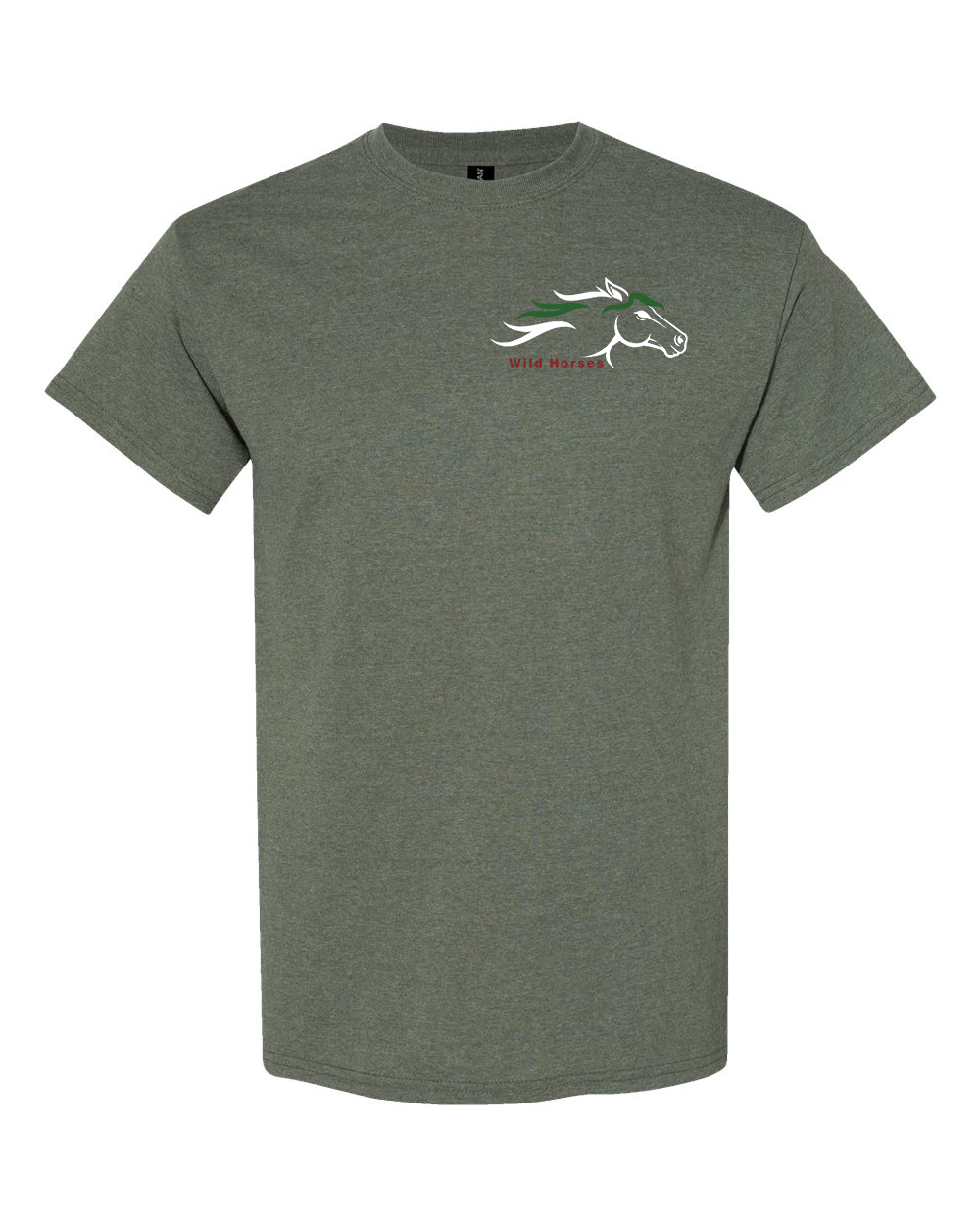 Heather Military Green Wild Horses 100% Quality Cotton Short Sleeve