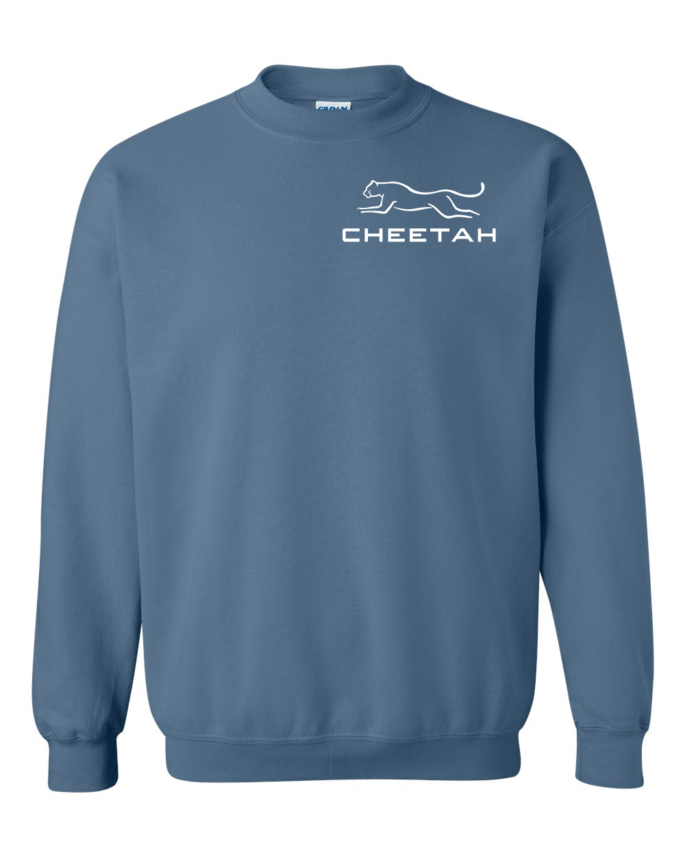 Indigo Blue Cheetah 100% Quality Cotton Crewneck Sweatshirt (Left Chest)