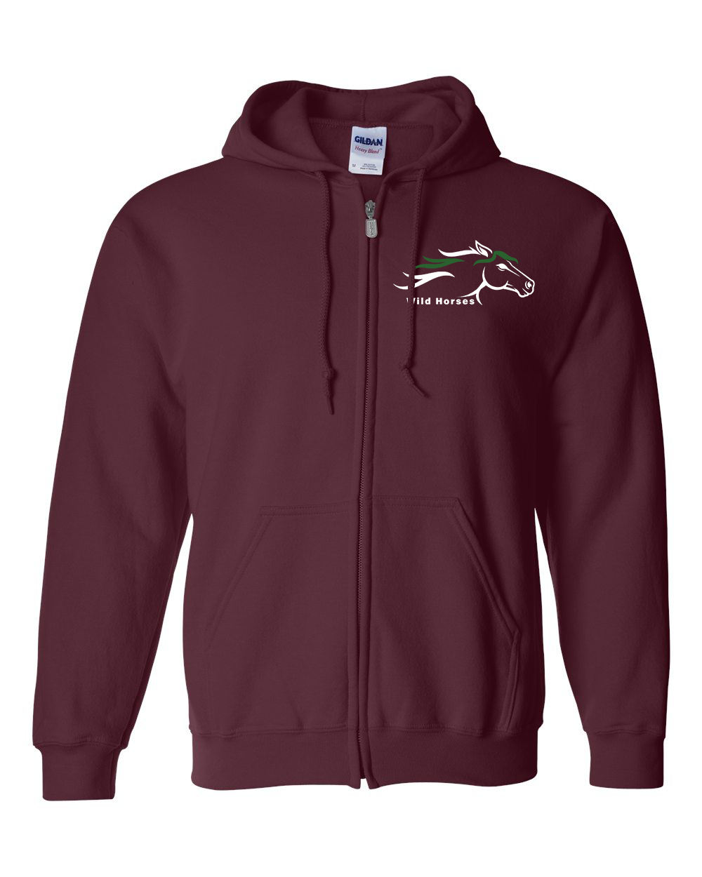 Maroon Wild Horses 100% Quality Cotton Full-Zip Hoodie