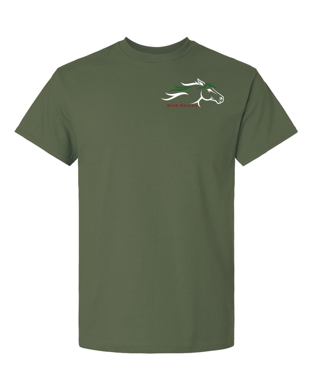 Military Green Wild Horses 100% Quality Cotton Short Sleeve