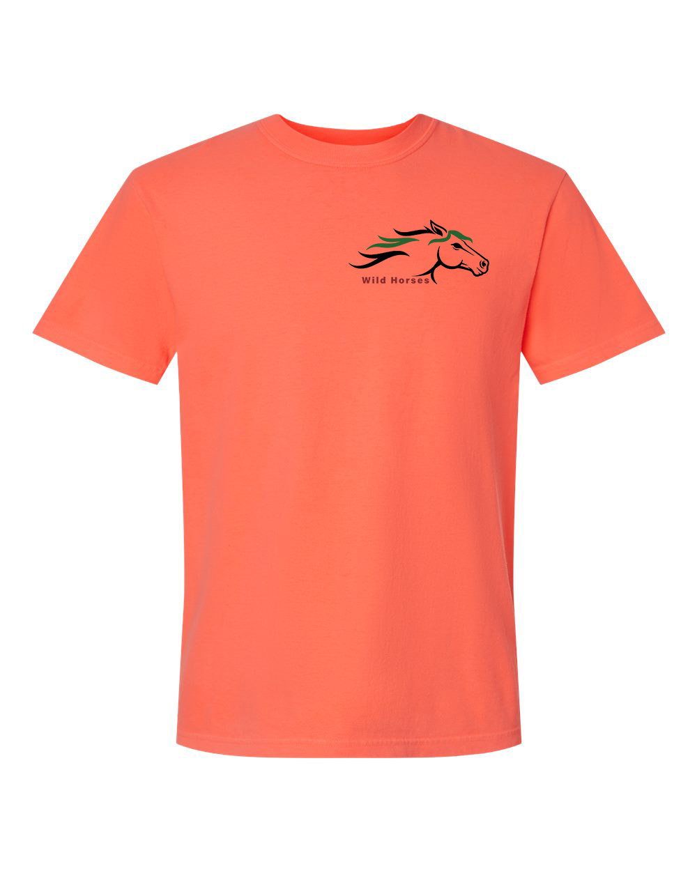 Neon Red Orange Wild Horses 100% Quality Cotton Short Sleeve