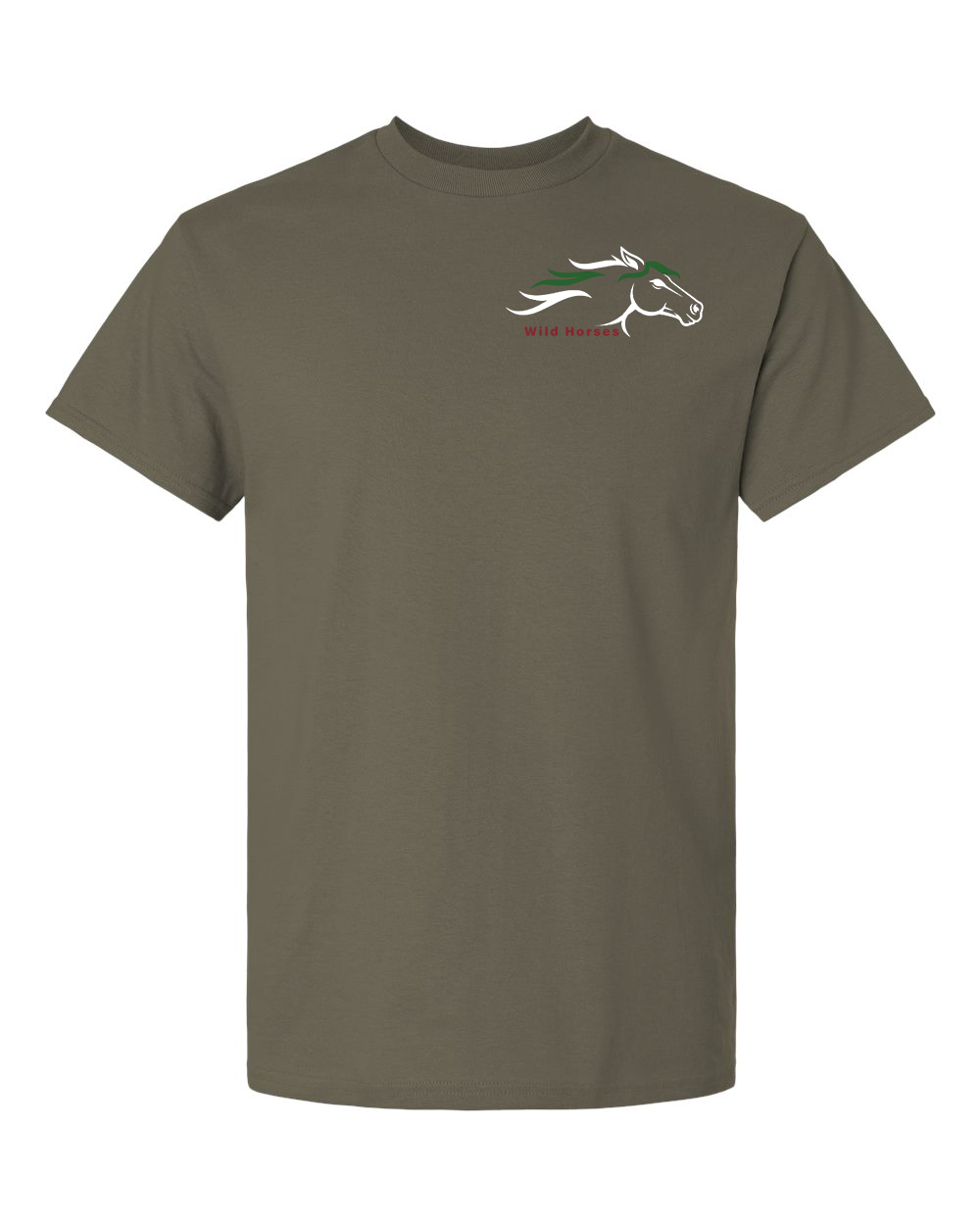 Olive Wild Horses 100% Quality Cotton Short Sleeve