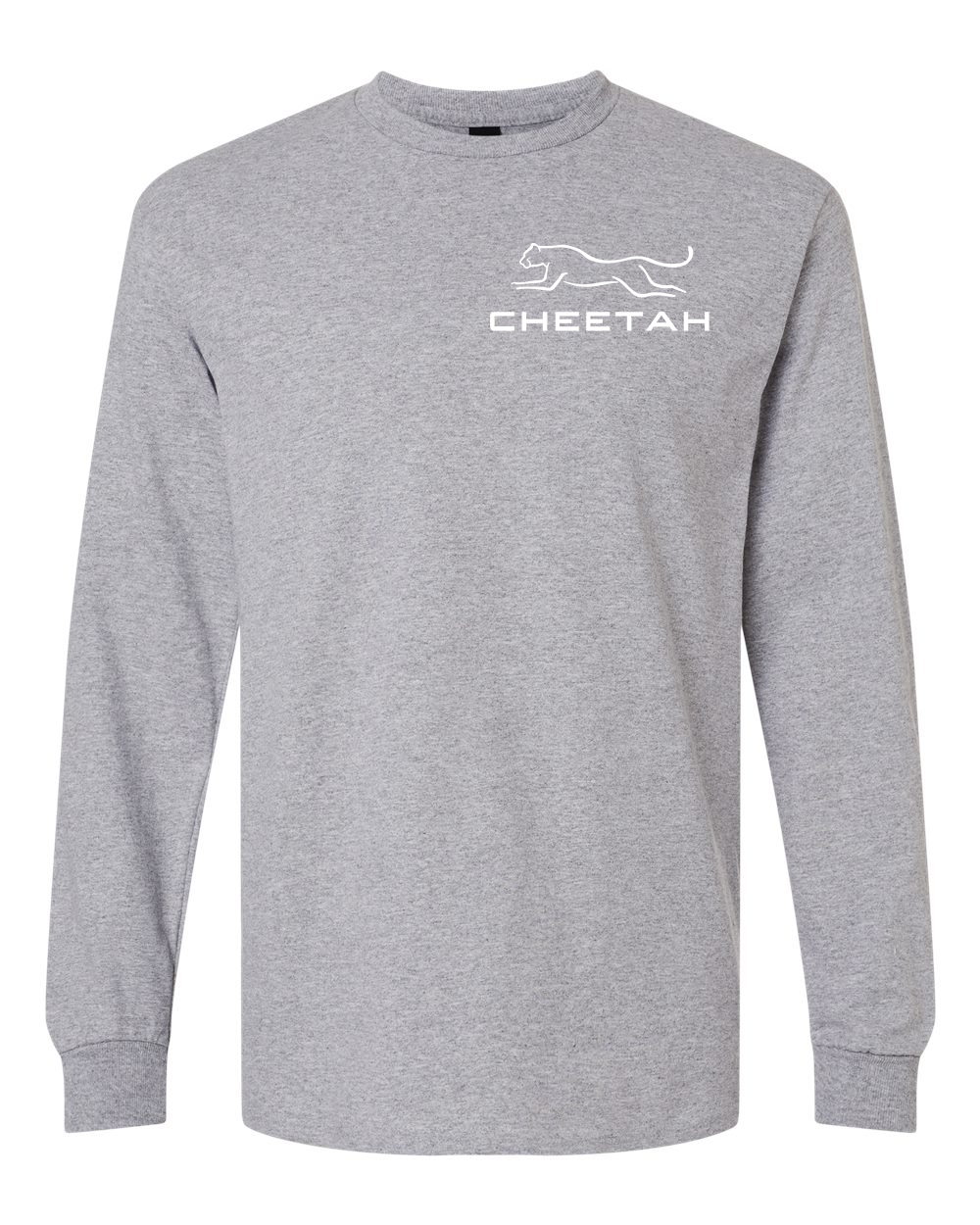 Sport Grey Cheetah 100% Quality Cotton Long Sleeve (Left Chest)
