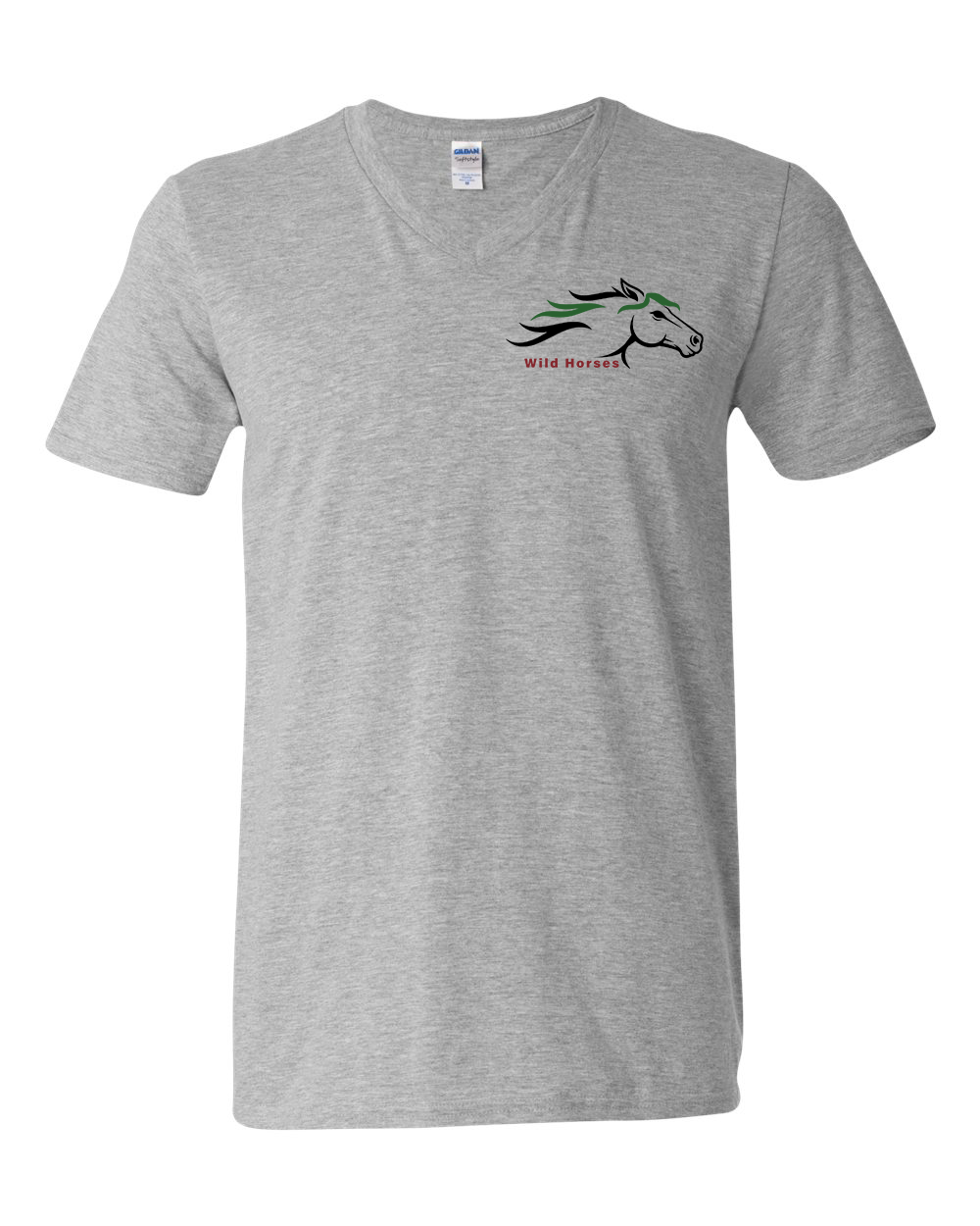 Sport Grey Wild Horses 100% Quality Cotton V-Neck Short Sleeve