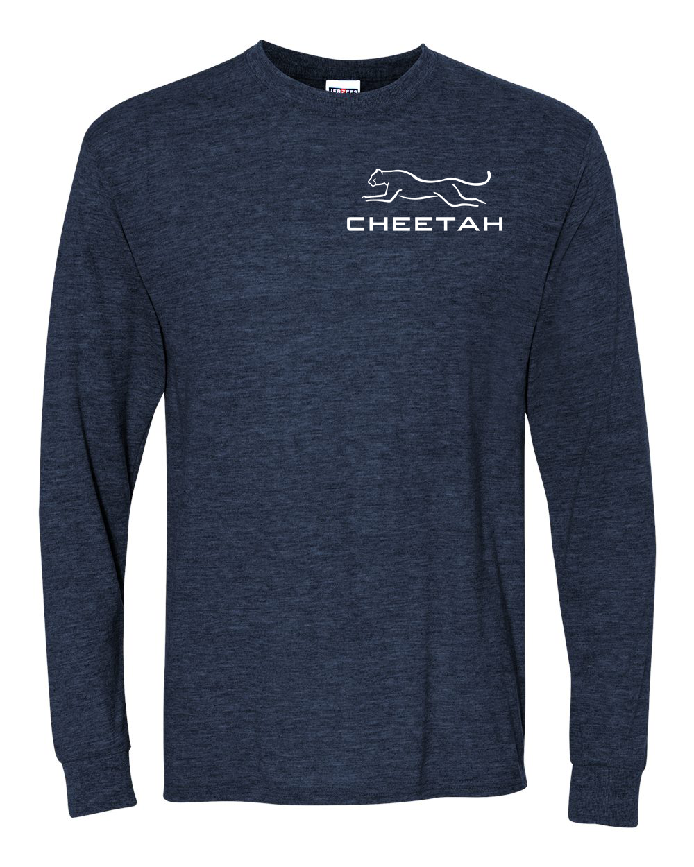 Vintage Heather Navy Cheetah 100% Quality Cotton Long Sleeve (Left Chest)