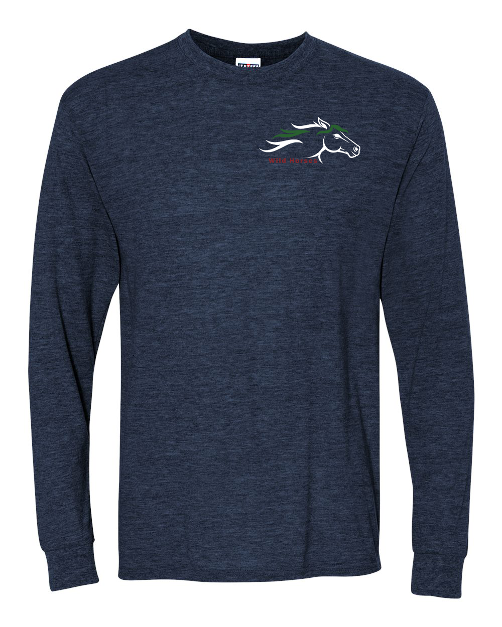Vintage Heather Navy Wild Horses 100% Quality Cotton Long Sleeve