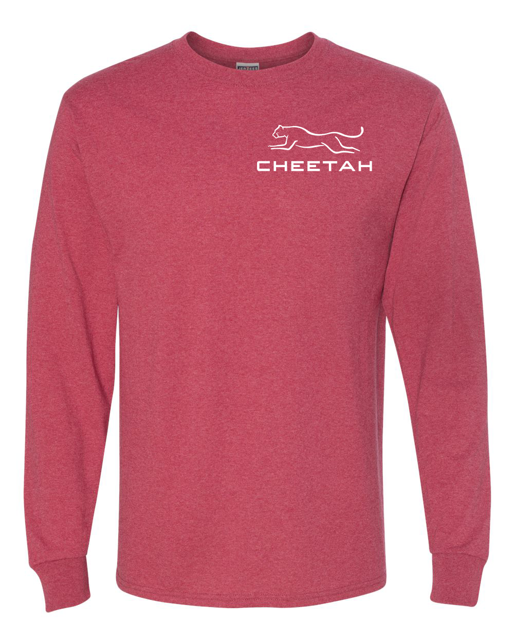 Vintage Heather Red Cheetah 100% Quality Cotton Long Sleeve (Left Chest)