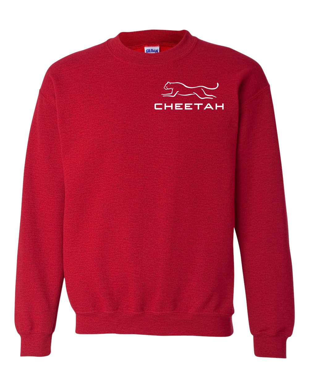 Antique Cherry Red Cheetah 100% Quality Cotton Crewneck Sweatshirt (Left Chest)