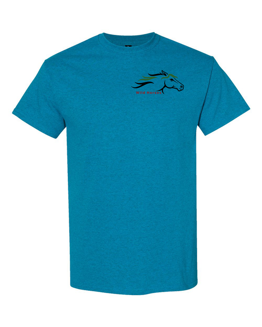 Antique Sapphire Wild Horses 100% Quality Cotton Short Sleeve