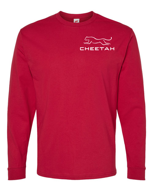 Athletic Crimson Cheetah 100% Quality Cotton Long Sleeve (Left Chest)