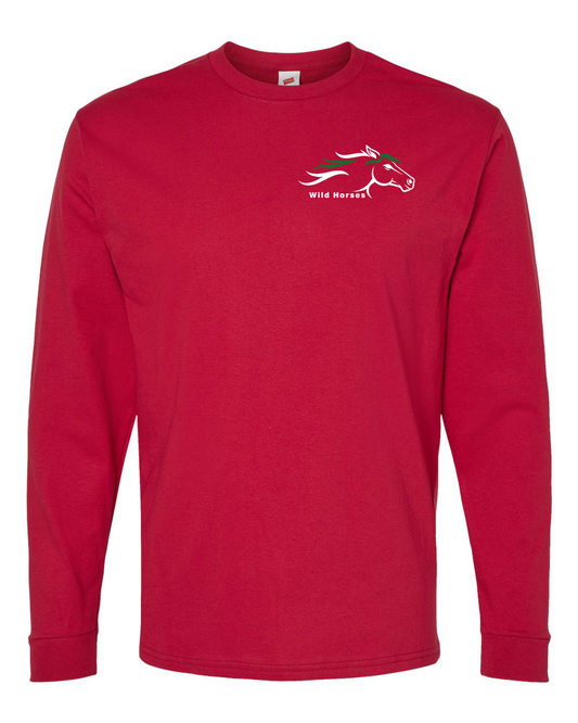 Athletic Crimson Wild Horses 100% Quality Cotton Long Sleeve