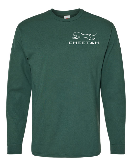 Athletic Dark Green Cheetah 100% Quality Cotton Long Sleeve (Left Chest)