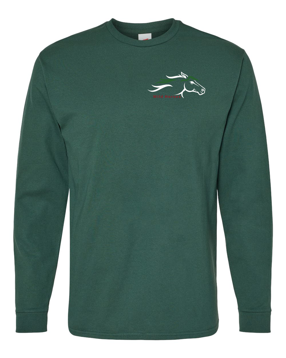 Athletic Dark Green Wild Horses 100% Quality Cotton Long Sleeve