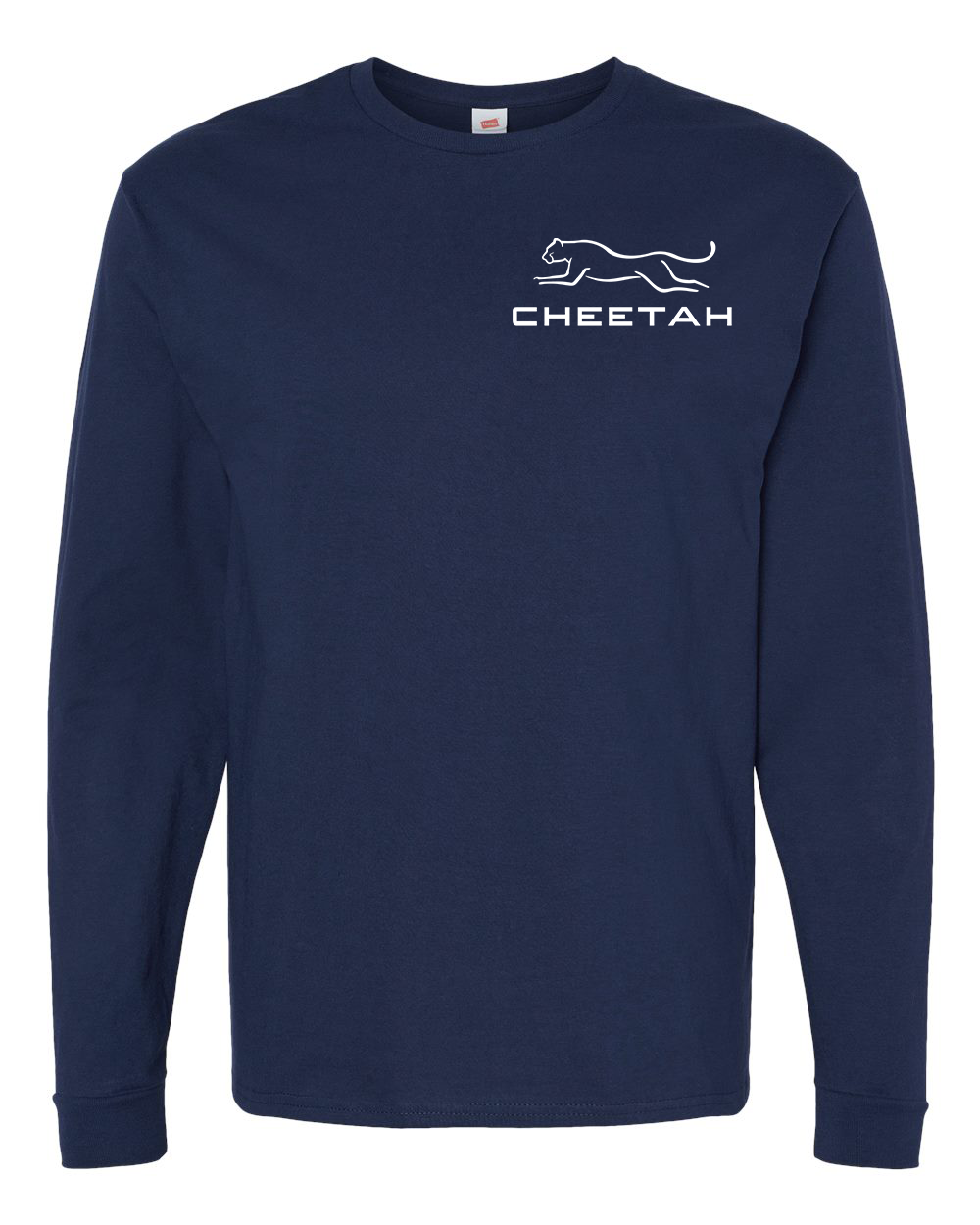 Athletic Navy Cheetah 100% Quality Cotton Long Sleeve (Left Chest)