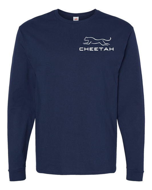 Athletic Navy Cheetah 100% Quality Cotton Long Sleeve (Left Chest)