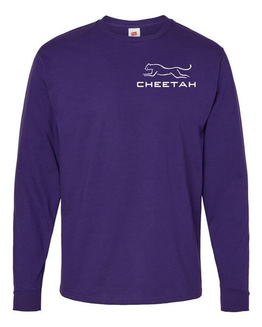 Athletic Purple Cheetah 100% Quality Cotton Long Sleeve (Left Chest)