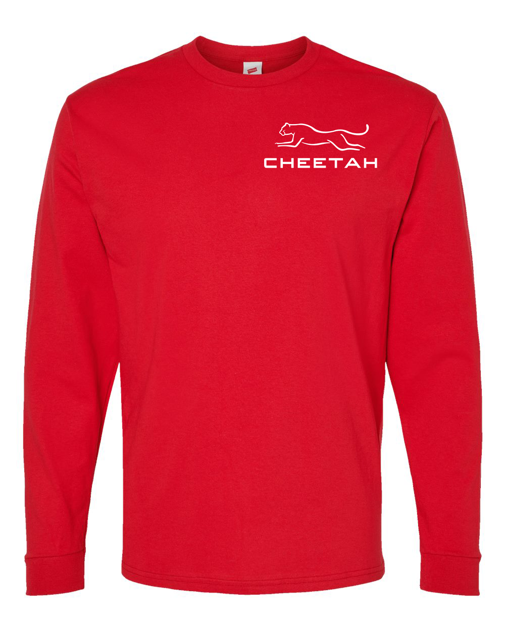 Athletic Red Cheetah 100% Quality Cotton Long Sleeve (Left Chest)