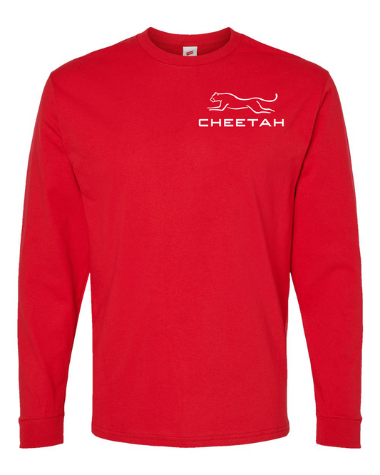 Athletic Red Cheetah 100% Quality Cotton Long Sleeve (Left Chest)