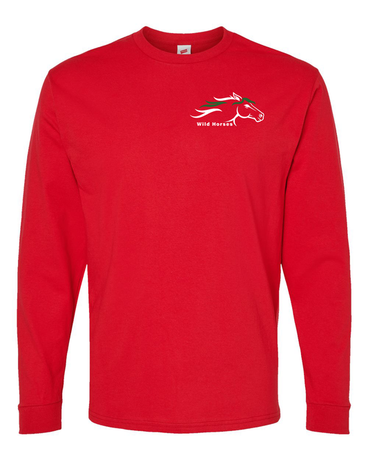 Athletic Red Wild Horses 100% Quality Cotton Long Sleeve