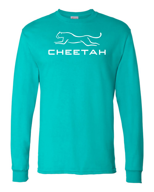 Athletic Teal Cheetah 100% Quality Cotton Long Sleeve (Full Chest)
