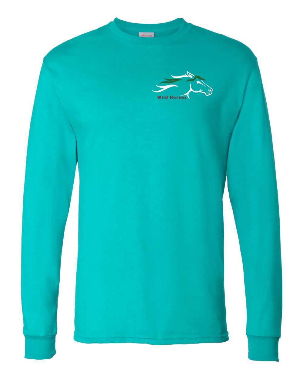 Athletic Teal Wild Horses 100% Quality Cotton Long Sleeve