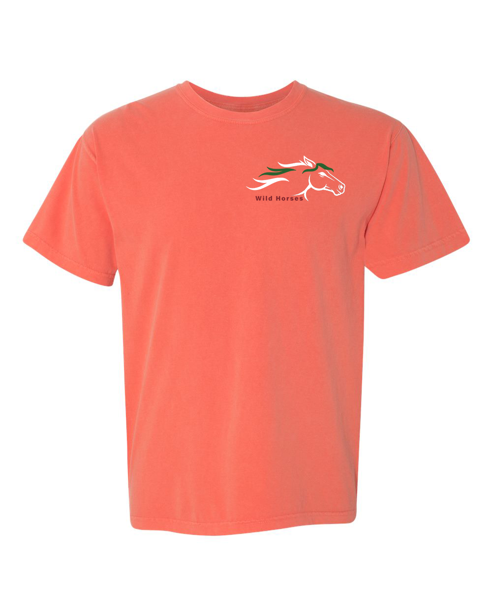 Bright Salmon Wild Horses 100% Quality Cotton Short Sleeve
