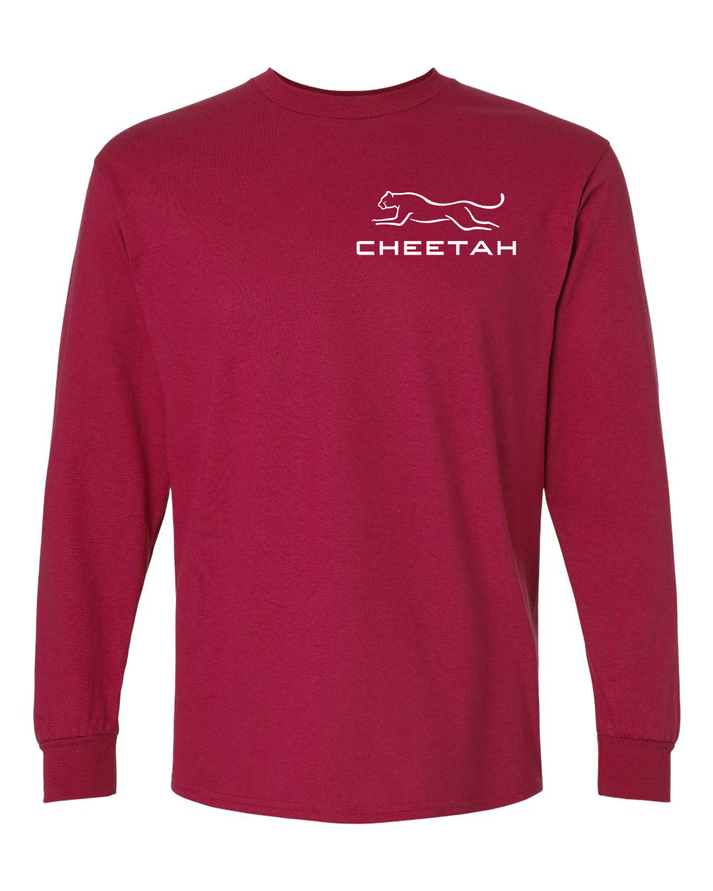 Cardinal Red Cheetah 100% Quality Cotton Long Sleeve (Left Chest)