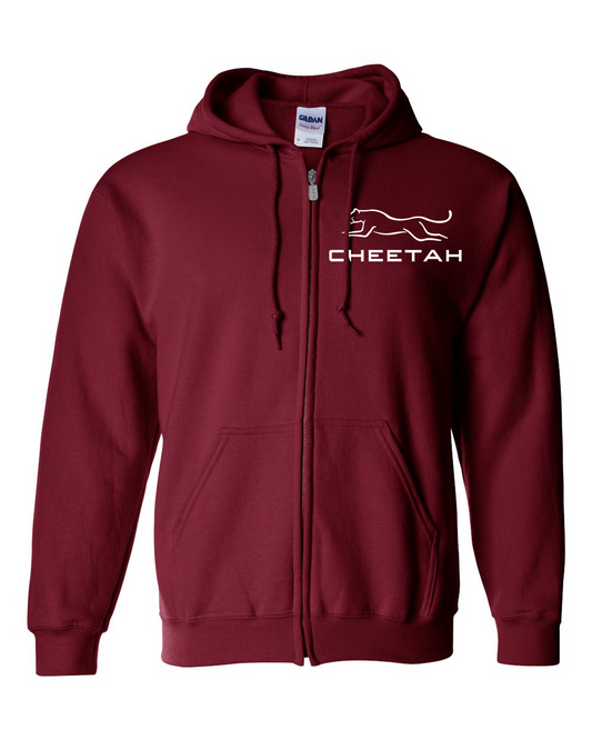 Cardinal Red Cheetah 100% Quality Cotton Full-Zip Hoodie
