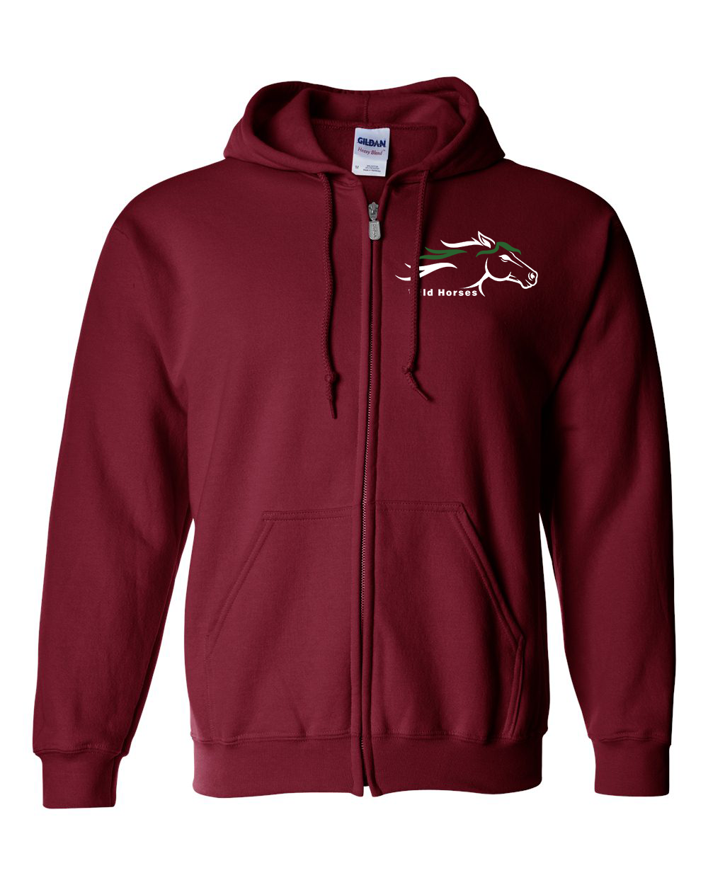 Cardinal Red Wild Horses 100% Quality Cotton Full-Zip Hoodie