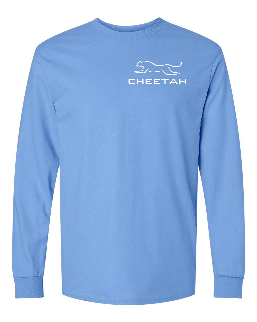 Carolina Blue Cheetah 100% Quality Cotton Long Sleeve (Left Chest)
