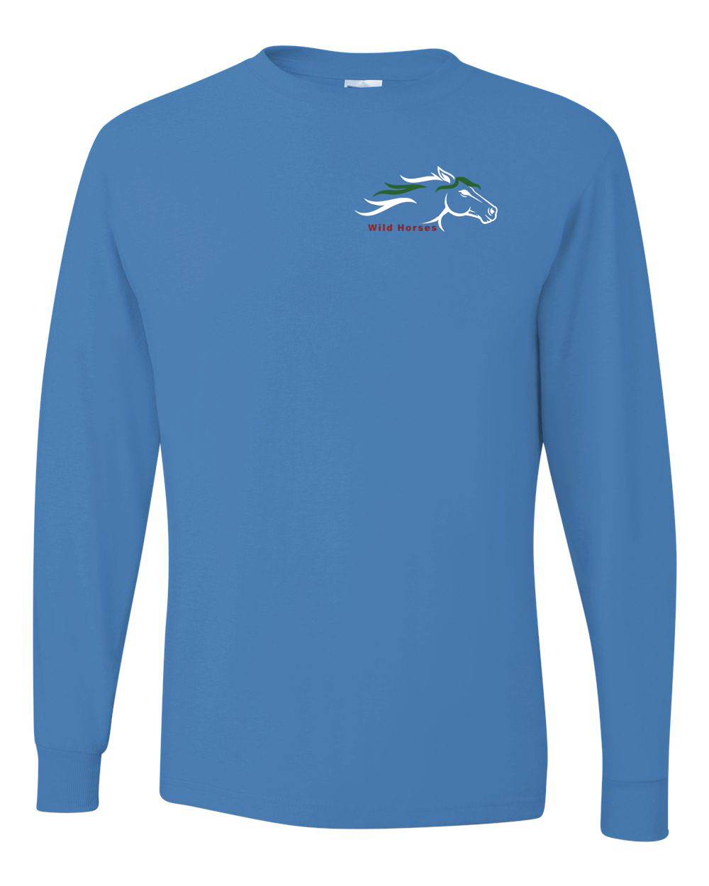 Columbia Blue Wild Horses 100% Quality Cotton Long Sleeve