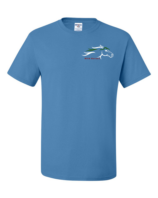 Columbia Blue Wild Horses 100% Quality Cotton Short Sleeve