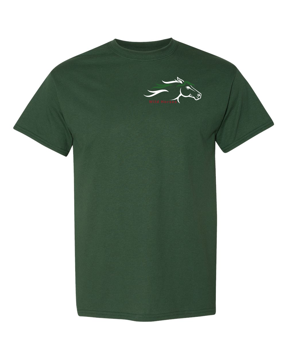 Dark Green Wild Horses 100% Quality Cotton Short Sleeve