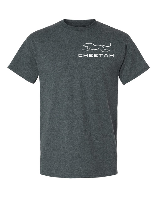 Dark Heather Cheetah 100% Quality Cotton Short Sleeve (Left Chest)