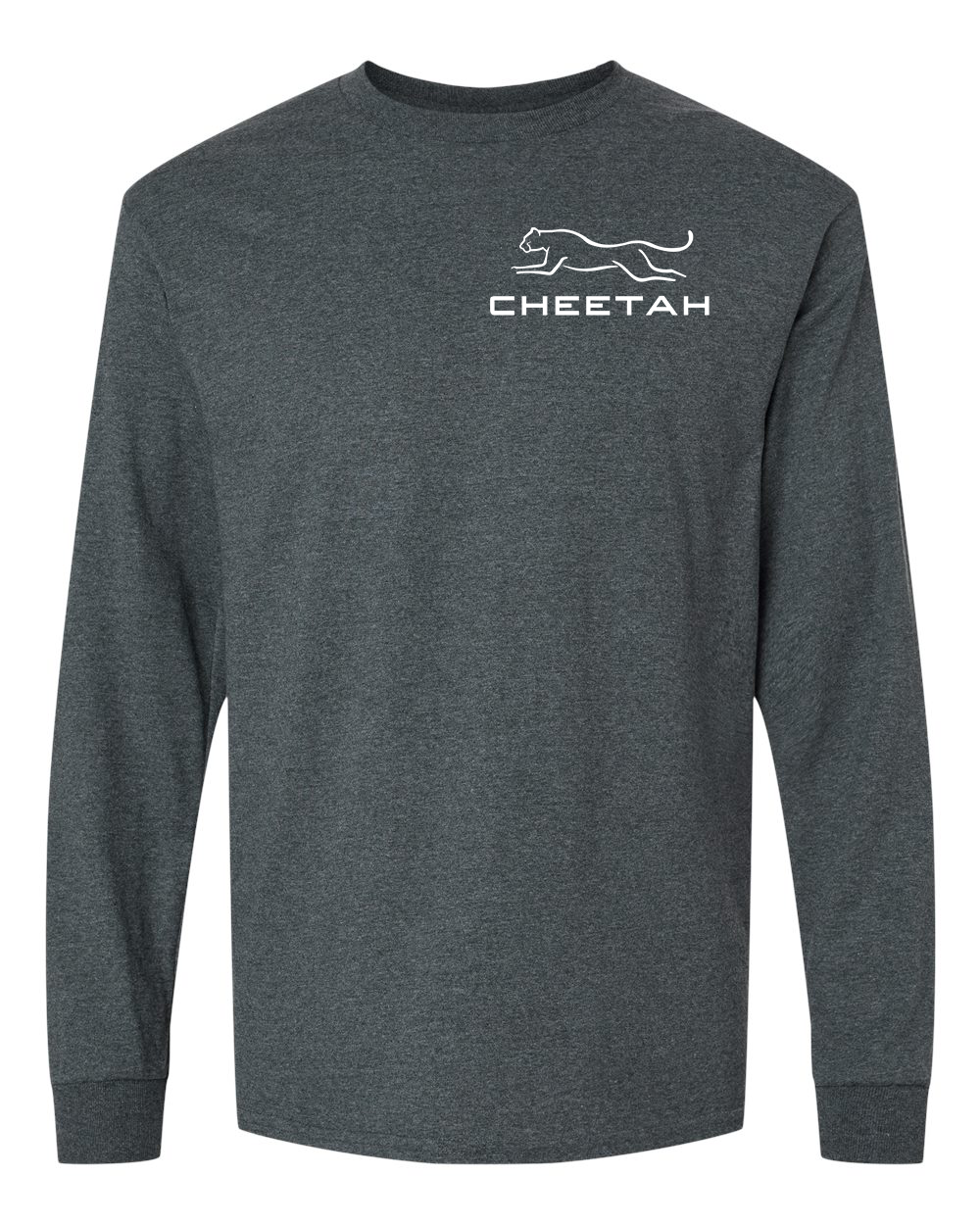 Dark Heather Cheetah 100% Quality Cotton Long Sleeve (Left Chest)