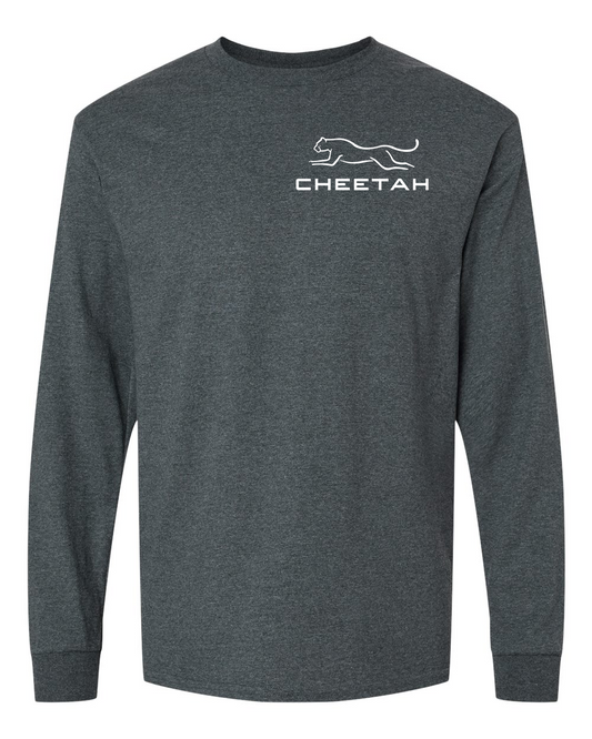 Dark Heather Cheetah 100% Quality Cotton Long Sleeve (Left Chest)