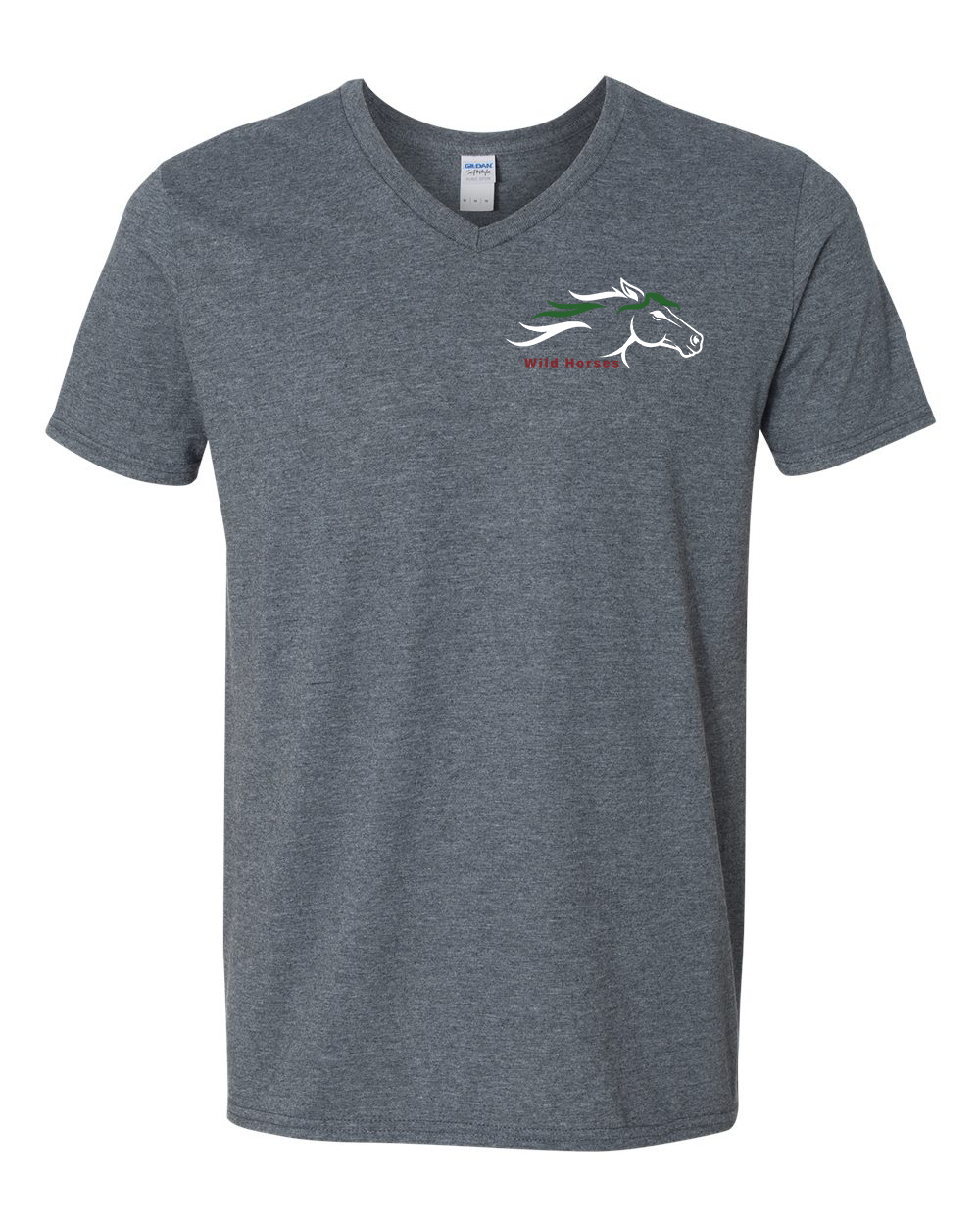 Dark Heather Wild Horses 100% Quality Cotton V-Neck Short Sleeve