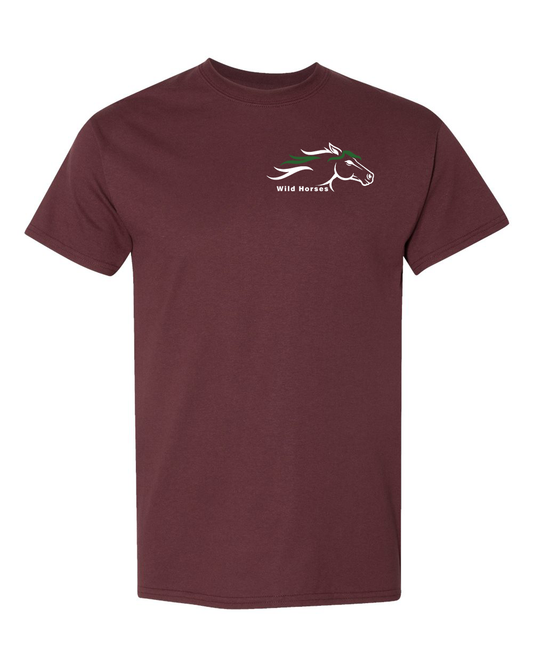 Dark Maroon Wild Horses 100% Quality Cotton Short Sleeve